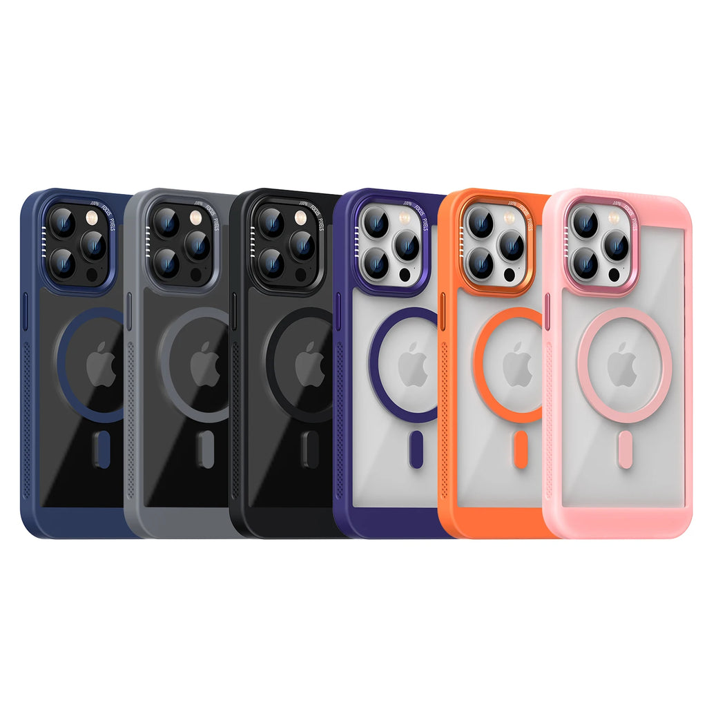Set of five phone cases in different colors. 